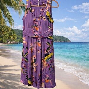 Soma Purple Tropical-Print Midi Dress